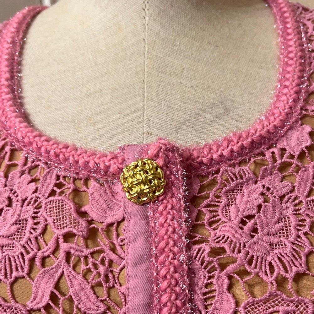 Self-Portrait Pink Lace Midi Dress belt is missing size M - Picture 6 of 12